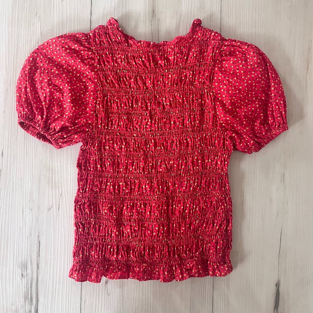 Vintage Red Floral Flocked Blouse XS/S